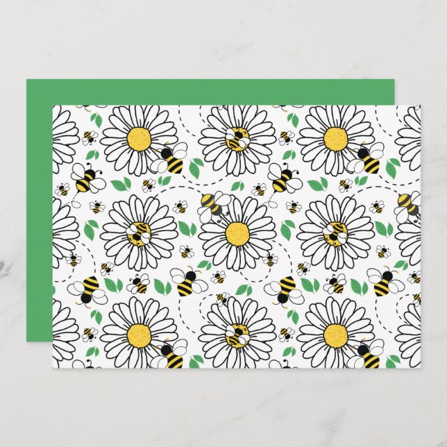 Cartão De Notas Unique Bees & Daisies Spring Note Card (Frente/Verso)