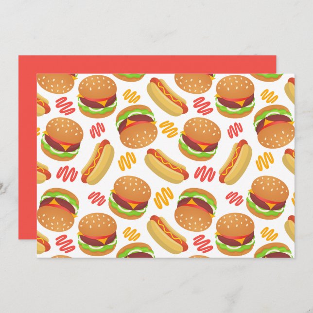 Cartão De Notas Unique Hamburgers and Hot Dogs Note Card (Frente/Verso)