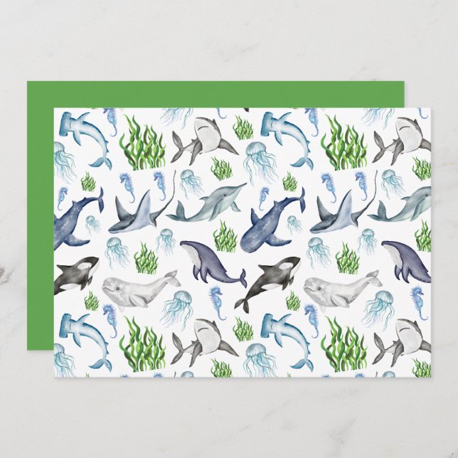 Cartão De Notas Unique Marine Life Note Card (Frente/Verso)