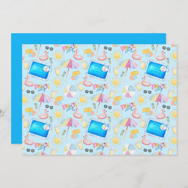 Cartão De Notas Unique Pool Party Note Card in Blue (Frente/Verso)