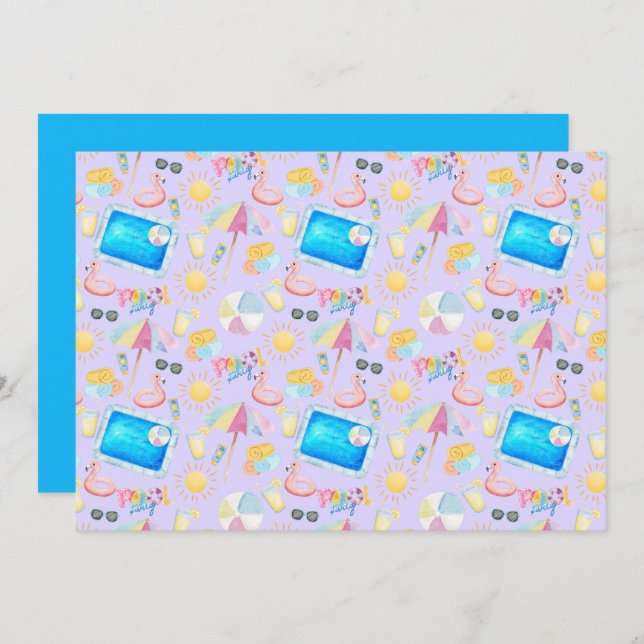 Cartão De Notas Unique Pool Party Note Card in Purple (Frente/Verso)