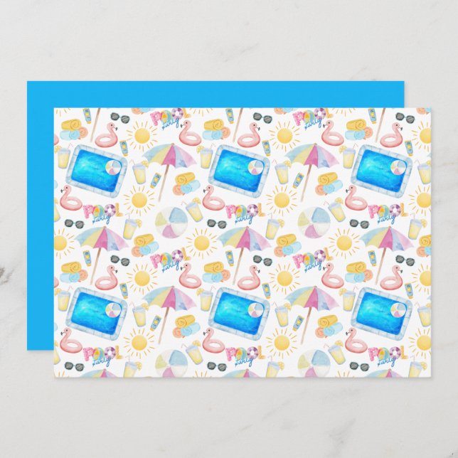 Cartão De Notas Unique Pool Party Note Card in White (Frente/Verso)