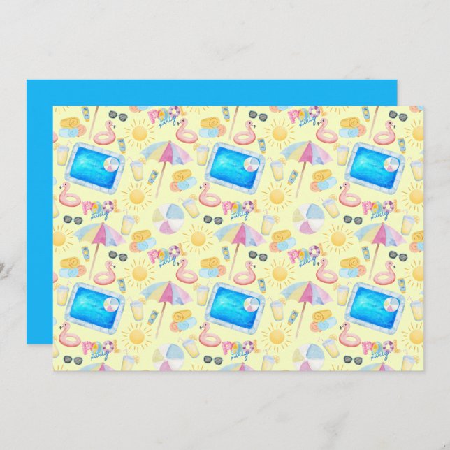 Cartão De Notas Unique Pool Party Note Card in Yellow (Frente/Verso)