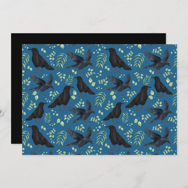 Cartão De Notas Unique Ravens Note Card in Blue (Frente/Verso)