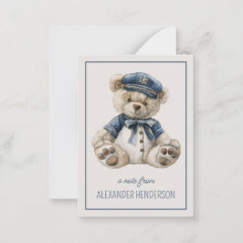 Cartão De Notas Ursinho de Bebê Azul Náutico Personalizado