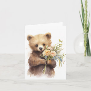 Cartão De Notas Urso Castanho Com Flores