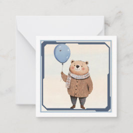 Cartão De Notas Urso de Balão Azul com Cachecol Xadrez e Suéter Ma