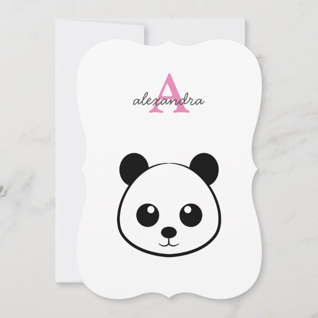 Cartão De Notas Urso panda fofo monograma personalizada  (Frente)