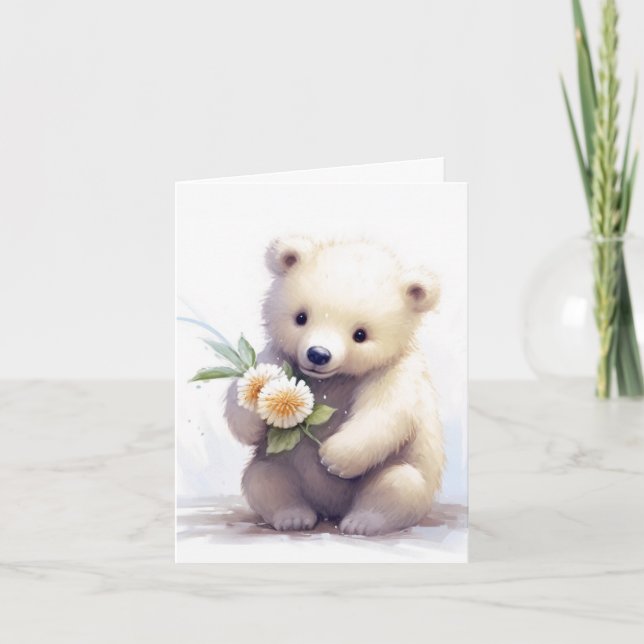 Cartão De Notas Urso Polar Com Flores (Frente)