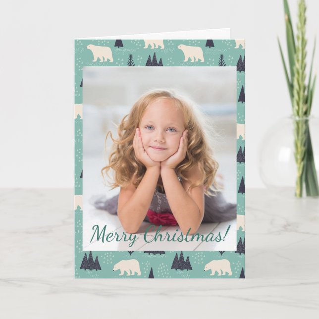 Cartão De Notas Ursos Polares de Natal Foto de Neve Evergreen Tree (Frente)