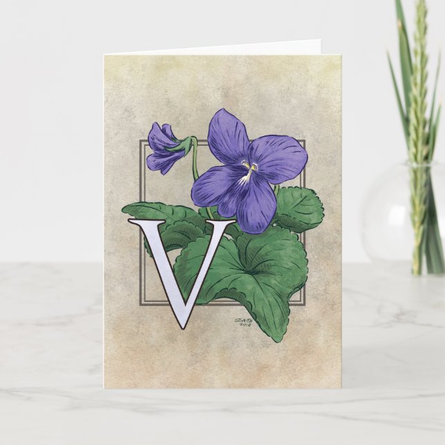 Cartão De Notas V for Violets Flower Monogram (Frente)