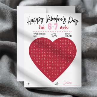 Cartão De Notas Valentine de Busca de Palavras Seis Sete para Cria