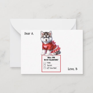 Cartão De Notas Valentine de cachorrinho Husky personalizável