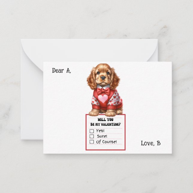 Cartão De Notas Valentine de Cachorro de Cocker Spaniel Personaliz (Frente)