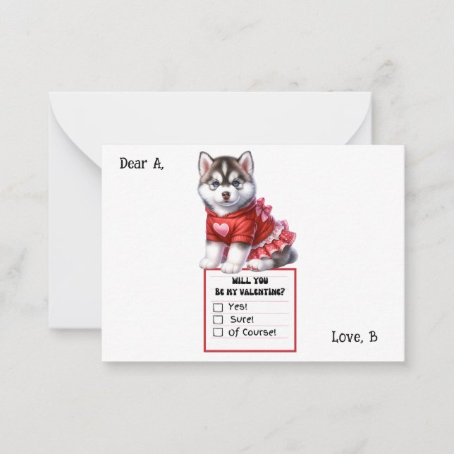 Cartão De Notas Valentine de cachorro Husky personalizável (Frente)