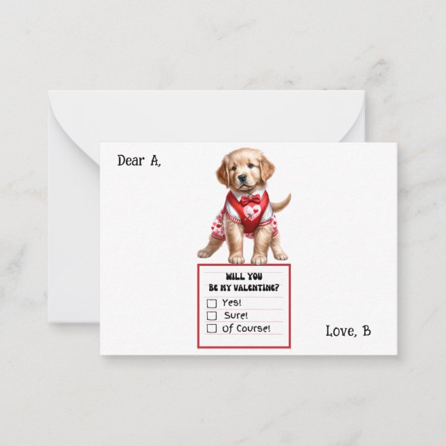 Cartão De Notas Valentine de Cachorro Retriever Dourado Personaliz (Frente)