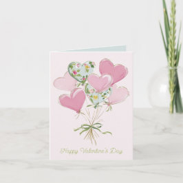 Cartão De Notas Valentine's Heart Pink and Green Heart Balloons