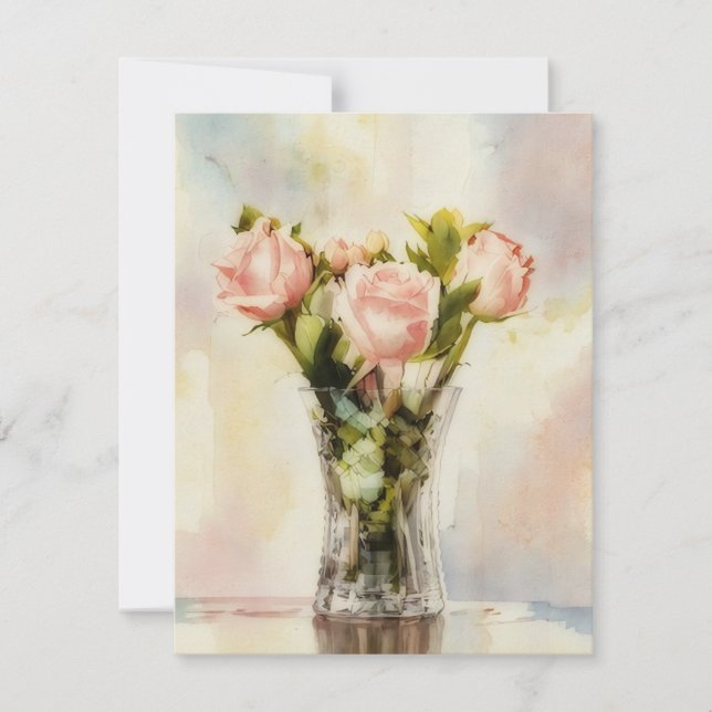 Cartão De Notas Vase of Roses Art Note Card Set (Frente)