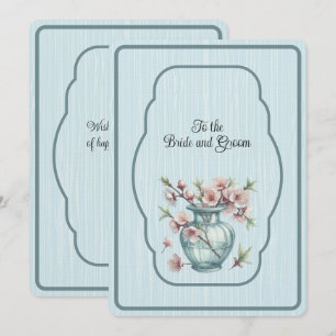 Cartão De Notas Vaso Azul de Flores de Maçã Rosa