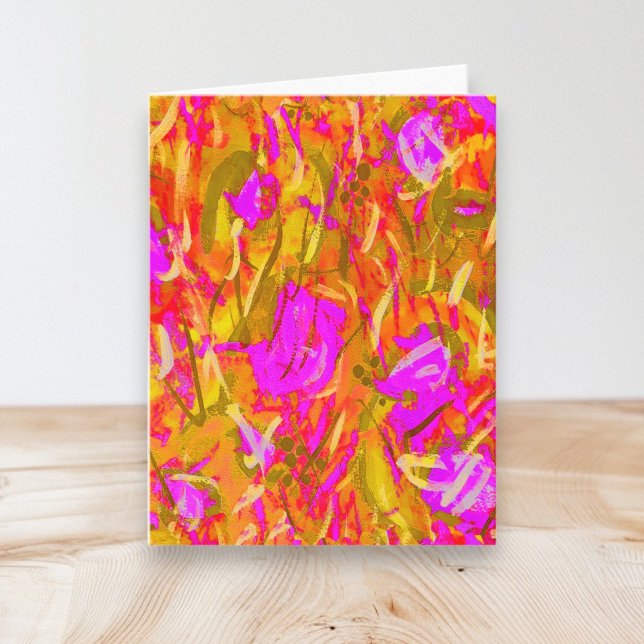 Cartão De Notas Vazio de arte moderna, rosa e Dourada, dobrado (Abstract Art Pink Gold Blank Note Cards by © Cathy Thompson. Perfect for all occasions.)