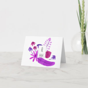 Cartão De Notas Vazio Monograma Floral Nota Placa Flores Roxas