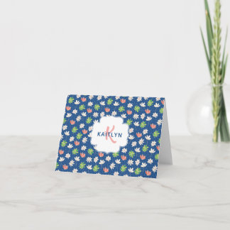 Cartão De Notas Vazio Personalizado Floral Azul Ditsy