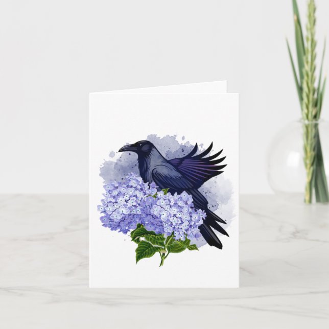 Cartão De Notas Vazio Raven de Aquarela (Frente)