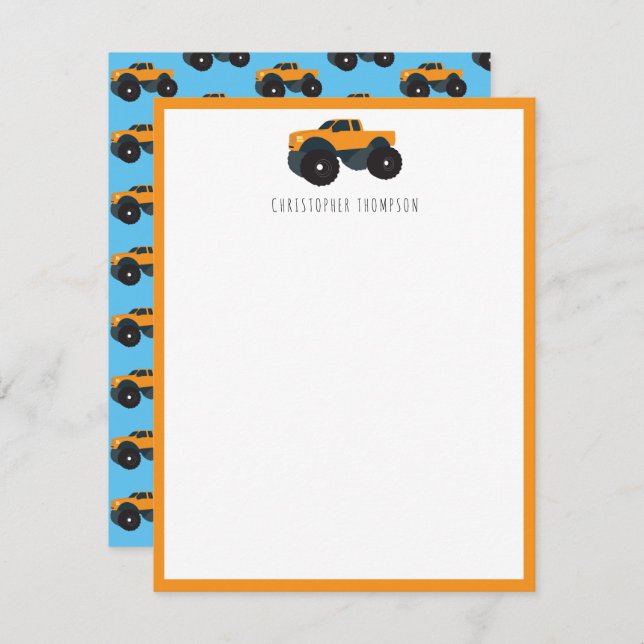 Cartão De Notas Veículo de Caminhão Monstro Personalizado Infantil (Frente/Verso)