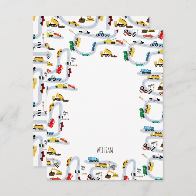 Cartão De Notas Veículos de Transporte Carros & Caminhões Estrada  (Frente/Verso)