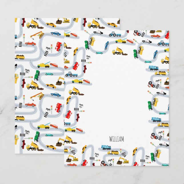 Cartão De Notas Veículos de Transporte Carros & Camiões Estrada Cr (Frente/Verso)