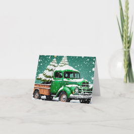 Cartão De Notas Velho Caminhão Verde com Árvore de Natal nas costa