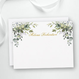 Cartão De Notas Verde Botânico de Aquarela Dourada Personalizado