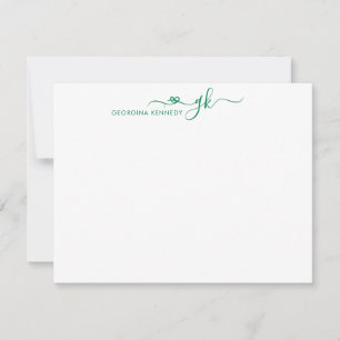 Cartão De Notas Verde de Floresta de Monograma de Coração Girly El