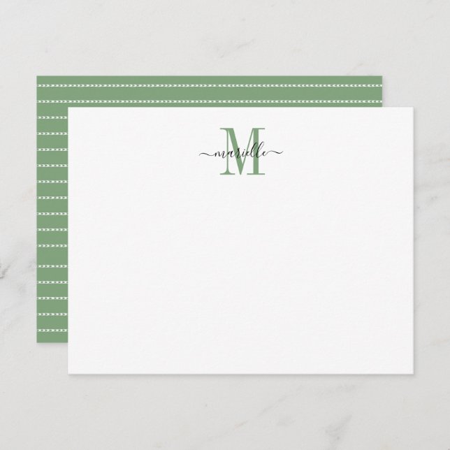 Cartão De Notas Verde de Monograma de Script Chic Elegante Moderno (Frente/Verso)