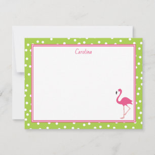 Cartão De Notas Verde limão de Bolinhas Flamingo Rosa Tropical