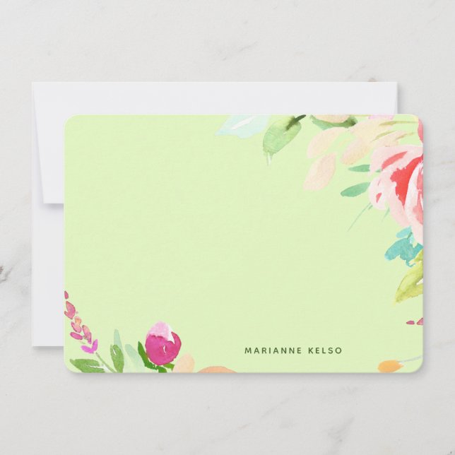 Cartão De Notas Verde limão Personalizado Floral de Aquarela Elega (Frente)