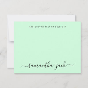 Cartão De Notas Verde Menta Estiloso Script Elegante Minimalista