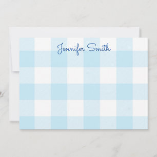 Cartão De Notas Verificação de Gingham Branco e Azul Pastel