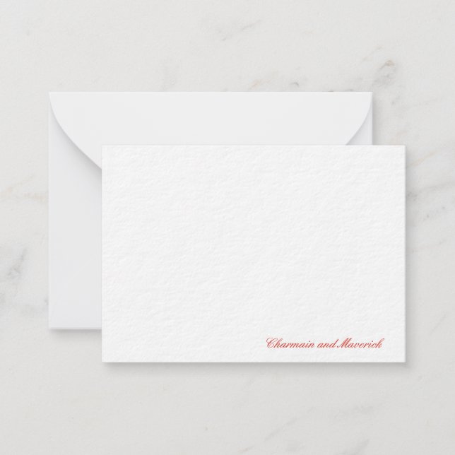 Cartão De Notas Vermelho doce minimalista simples (Frente)