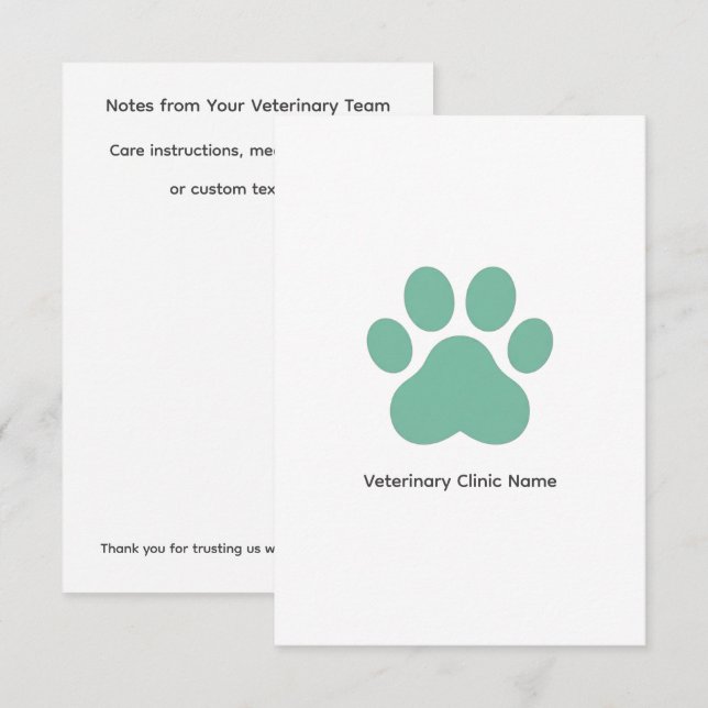 Cartão De Notas Veterinary Clinic Flat Note Card (3.5" × 5") (Frente/Verso)