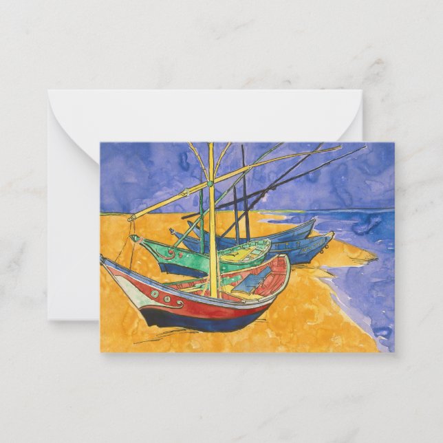 Cartão De Notas Vincent van Gogh - Barcos de Pesca na Praia (Frente)