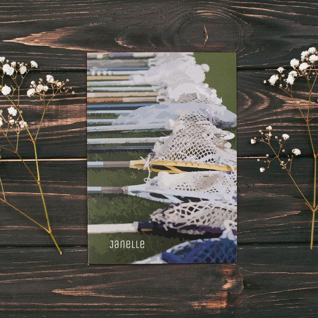 Cartão De Notas Vinhetas de Lacrosse com Aquarela (Criador carregado)