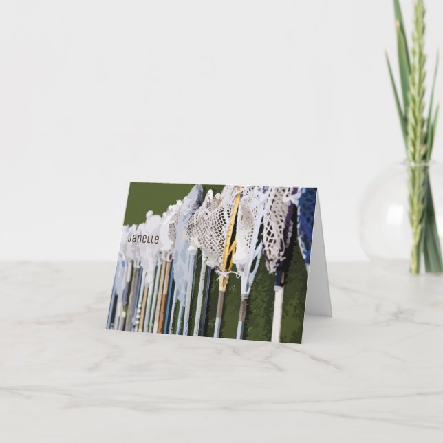 Cartão De Notas Vinhetas de Lacrosse com Aquarela (Frente)