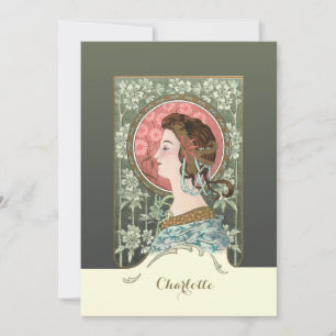 Cartão De Notas Vintage Art Nouveau Lady Personalizado