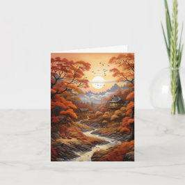 Cartão De Notas Vintage Autumn Woodland Creek Vazio