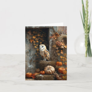 Cartão De Notas Vintage Barn Owl e Barn Wood Autumn Vert Vazio