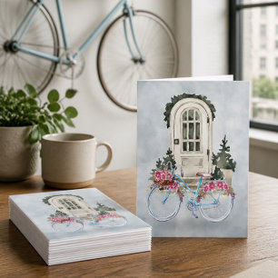Cartão De Notas Vintage Bicycle Cruiser com Flores