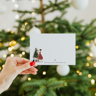 Cartão De Notas Vintage Christmas Lady with Cat Personalized