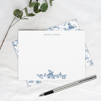 Cartão De Notas Vintage English Floral Toile de Jouy-Blue