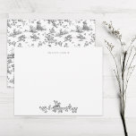 Cartão De Notas Vintage English Floral Toile de Jouy Cinza<br><div class="desc">Linda e sem costura padrão de jouy adaptado a partir de uma placa comercial inglesa gravada design por John Munns cerca de 1770 com ruínas clássicas,  portos marítimos,  pastores e terras florais. Cinza em fundo branco com campo de texto editável.</div>